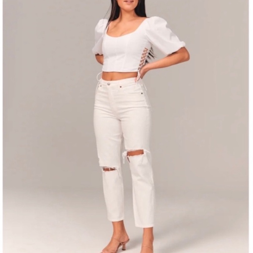 Abercrombie Curve Love High Rise Mom Jeans 29XShort White Destroy